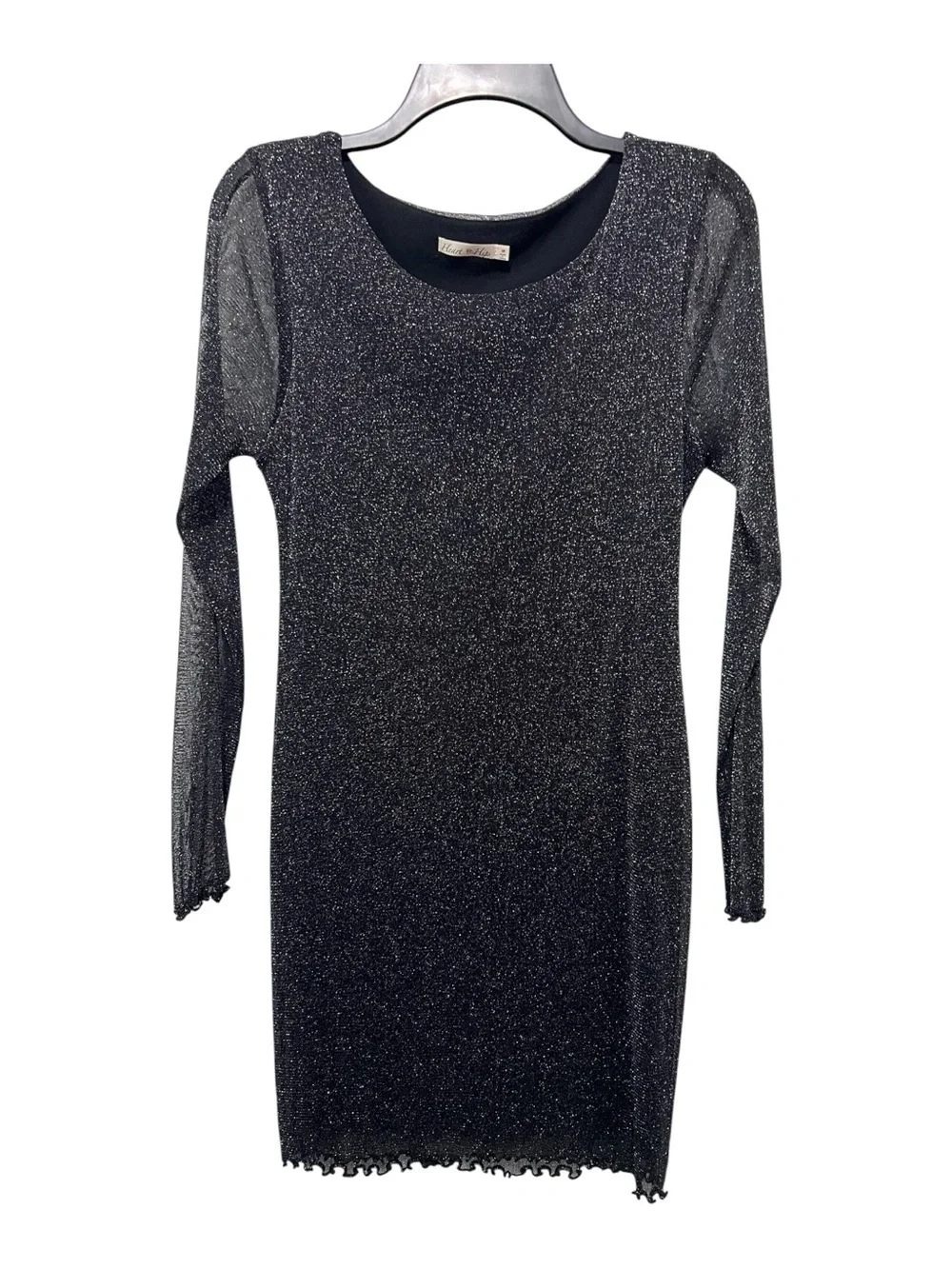 Heart Hips Glittery Black Long-Sleeve Sheath Dress